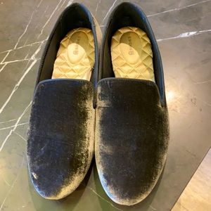 Birdies dark olive green velvet slip on shoes